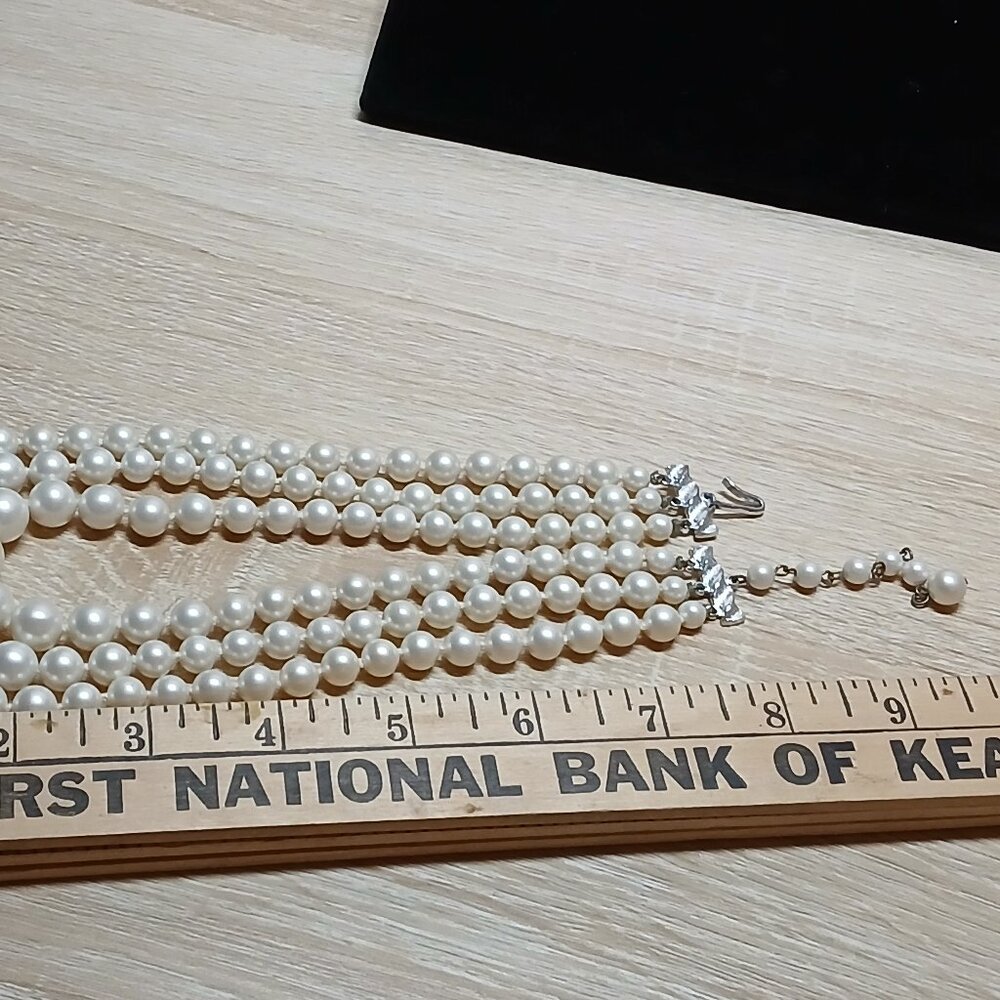 Japan Silver Tone Multi Strand Faux Pearl Necklace Vintage Jewelry #86 - Picture 7 of 9